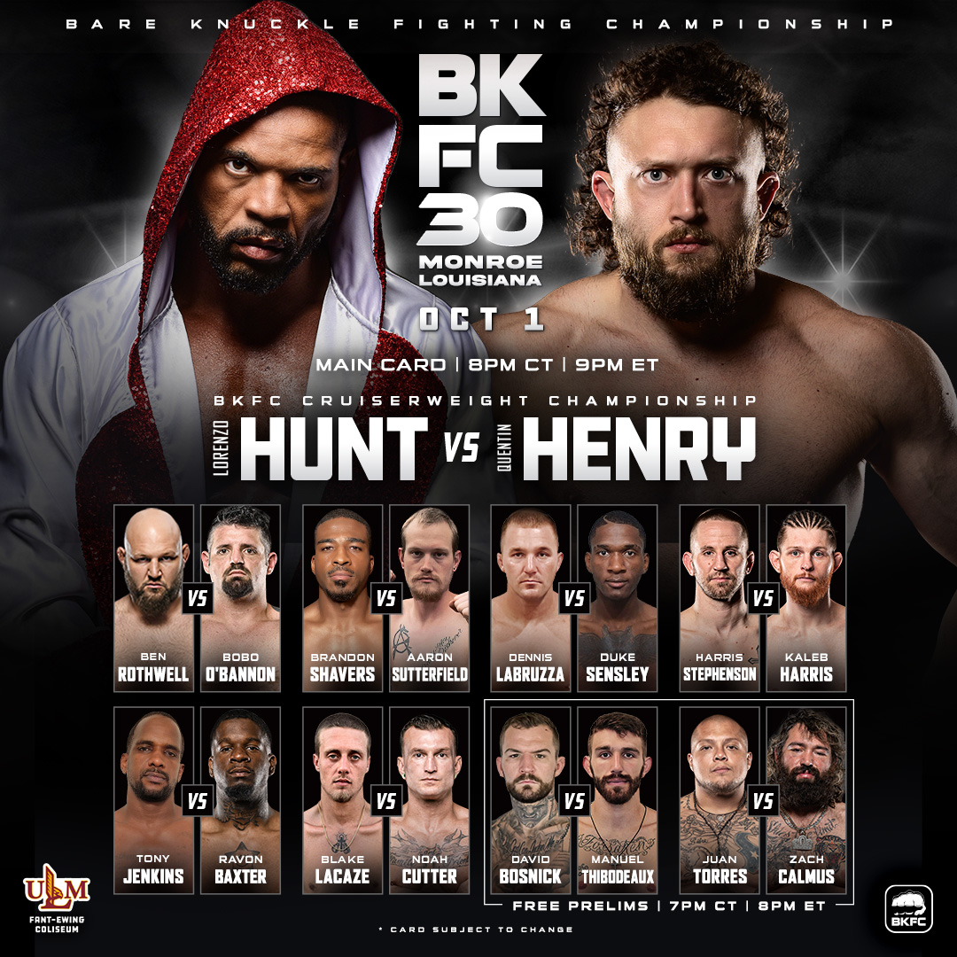 This Saturday... there will be violence! BKFC 30: Lorenzo Hunt vs. Quentin Henry for the cruiserweight world championship! Order now BKFC.com