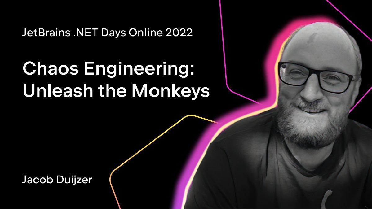 resharper's tweet photo. Introducing .NET Days Online 2022 speakers and talks:

🎙 Chaos Engineering: Unleash the Monkeys, by @jacobduijzer

🗓 October 26, 2:00–3:00 pm UTC

🎟 Details and registration: https://t.co/OqrG2tMKUY

#JBDotNetDays #dotnet https://t.co/FyQE5XpDlD