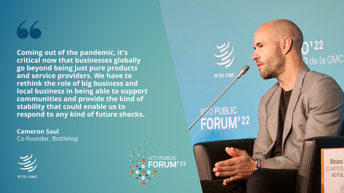 Cameron Saul of @Bottletoppers emphasized the importance for businesses to do more to prepare local communities for future shocks. #WTOPublicForum.