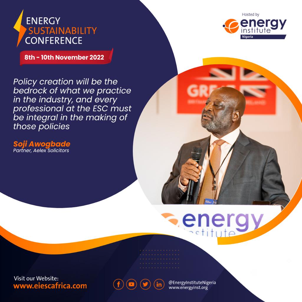 einigeria's tweet photo. Policy creation will be the bedrock of what we practice in the industry - Soji Awogbade, Partner (Aelex Solicitors)
Learn more and register for ESC 2022 : https://t.co/f14QdrDyEz 
#energy #energysustainability #ESC2022 https://t.co/oKr1kaDuIj