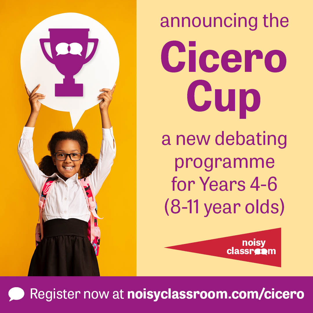 noisyclassroom's tweet photo. We're so excited to launch our new Key Stage Two debate programme! With workshops, CPD, resources and a competition to work towards, the Cicero Cup has everything you need to help debating flourish in your junior school. Register at https://t.co/mvgNgQaVvu https://t.co/DKSN1LKElz
