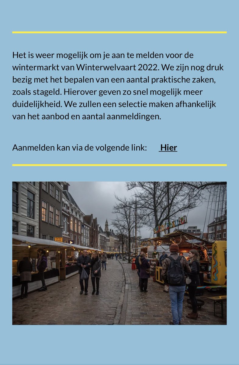 Je kan je weer opgeven als standhouder voor onze wintermarkt!!! Kijk op onze website op de pagina Wintermarkt voor de link naar het aanmeldformulier