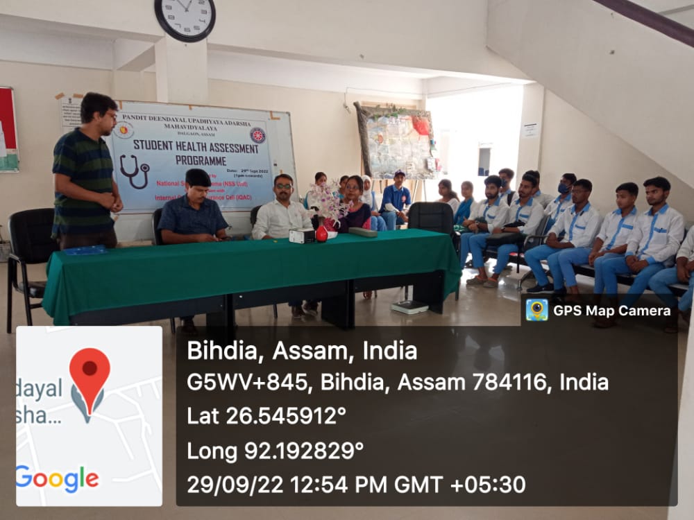 PduamNss's tweet photo. Health Assessment programme for students was organized in the college by NSS Unit PDUAM Dalgaon in collaboration with IQAC on 29/09/2022. Body Mass Index (BMI) and BP was assessed during the programme. 
@nss_rdguwahati @DIPAKKU93471047  @GUNSSCELL @_NSSIndia @YASMinistry https://t.co/V95S4RJwz6