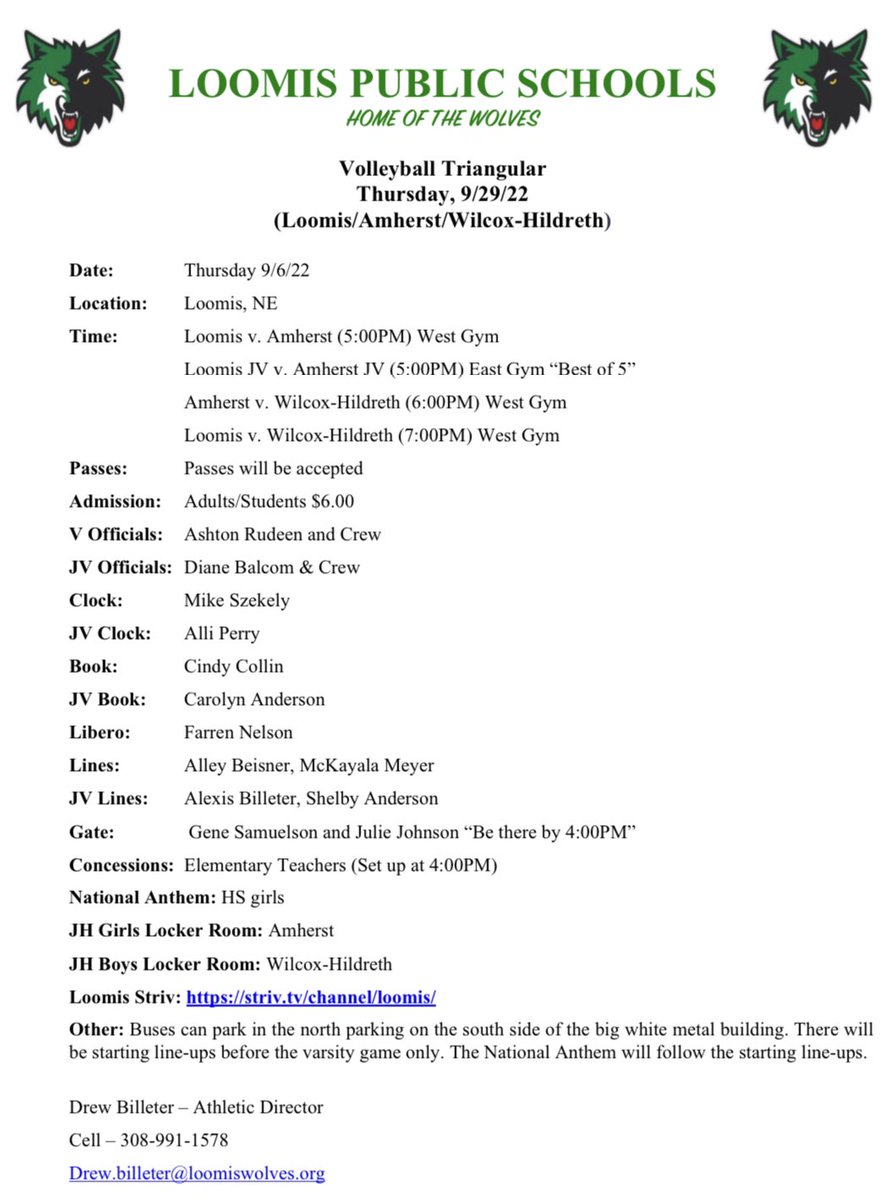 🏐 Varsity Volleyball 🏐 
🗺 at Loomis
⏰ 5:00/6:00/700
🎥 striv.tv/channel/loomis/

<a href="/AmherstBroncos/">Amherst Broncos</a> <a href="/GoFalcons19/">Shannon Lovin</a>