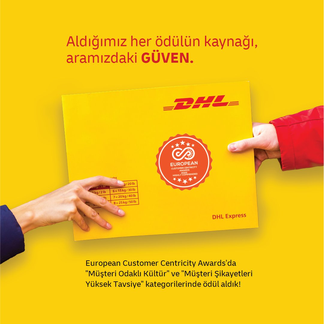 Dünyanın en prestijli ödüllerinden olan European Customer Centricity Awards'da “Müşteri Odaklı Kültür” ve “Müşteri Şikayetleri Yüksek Tavsiye” kategorilerinde ödül almanın gururunu yaşıyoruz. #DHLExpressTürkiye #DHLExpress #SarınınHızında