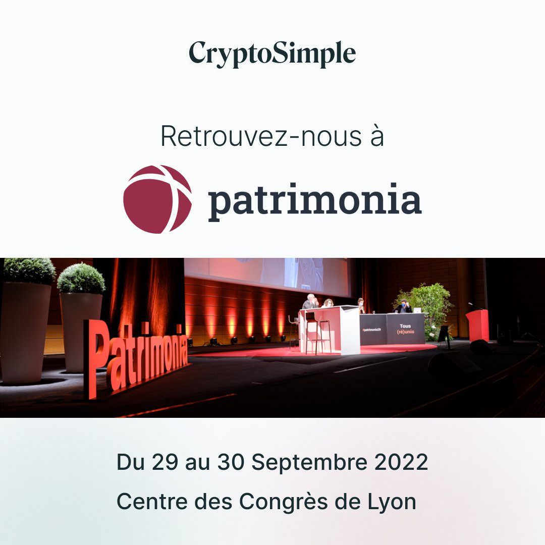 CryptoSimpleApp's tweet image. L’équipe @CryptoSimpleApp se rend à la 29ème édition de la convention @PatrimoniaLyon du 29 au 30 Septembre 2022 au Centre des Congrès de #Lyon.

#CryptoSimple #Patrimonia2022 #Patrimoine #cgp