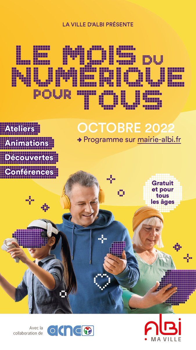 ville_albi's tweet photo. 💻1e édition du "Mois du numérique pour tous" organisé par la Ville d’#Albi avec la collaboration de l'association ACNE et en partenariat avec de nombreux acteurs locaux engagés dans le #numérique .
➡Ateliers, animations, conférences, etc. : https://t.co/3hltUhNIR1 https://t.co/5RNe8Hp5Cz