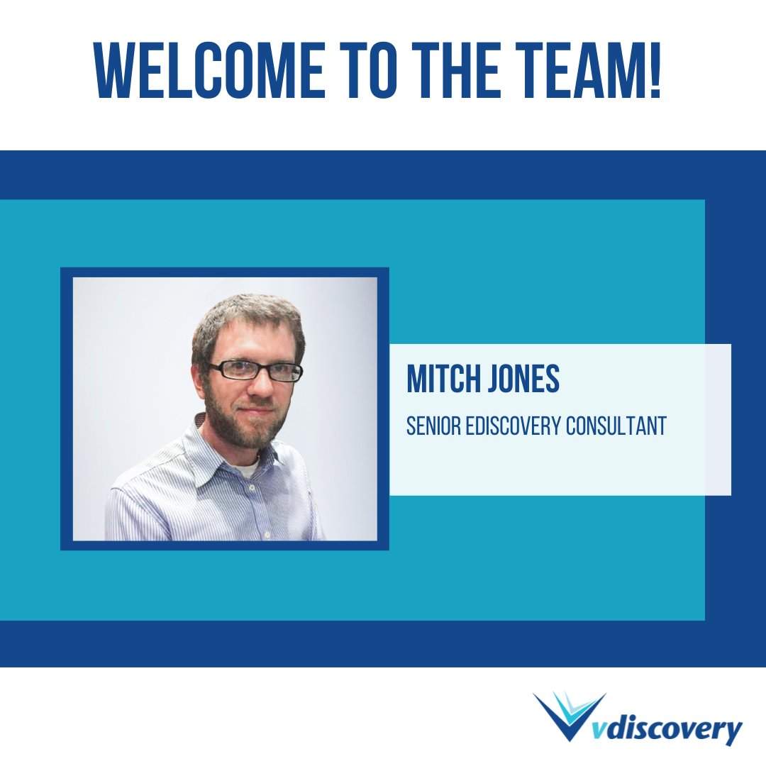 vdiscovery's tweet photo. vdiscovery welcomes our newest employee, Mitch Jones! Mitch has joined our team as a Senior eDiscovery Consultant. We are so excited for all that is in store!
#ediscovery #litsupport #legaltech #legalinnovation #digitalforensics https://t.co/DXACWBa4er