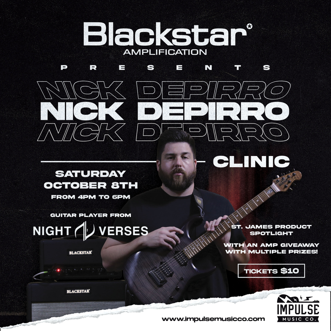 impulsemusicco's tweet photo. Nick DePirro Clinic presented by Blackstar Amplification!
Saturday, October 8th
@blackstaramps

@nickdepirro of post-rock band @nightverses will be stopping by Impulse Music Co. to spotlight some of his favorite gear!

Secure your spot for $10 online (at our website!), or pay $10 https://t.co/ACxueyHpVZ