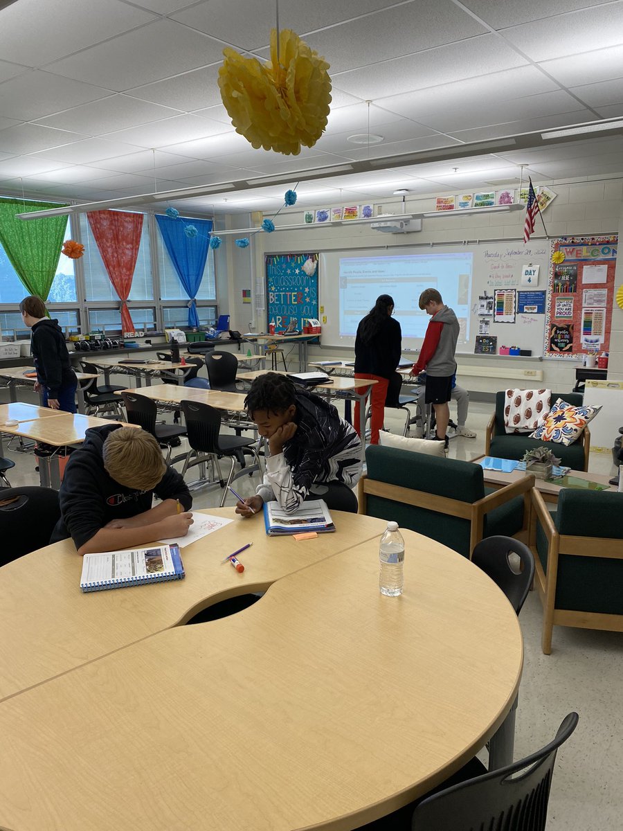 Jscott2676's tweet photo. Today these amazing 8th graders analyzed text elements in order to gain a deeper understanding of a historical text. I enjoyed watching them work in groups as they looked at relationships among the people, events, and ideas!! #8thgradersrock #ReadingIsFun https://t.co/VDNWQbDOZH