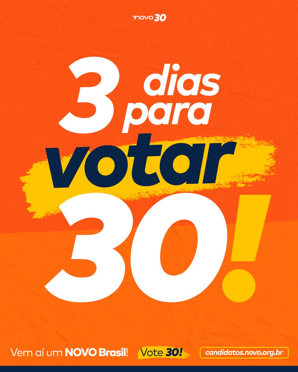 partidonovo30's tweet photo. 3 dias para votar 3️⃣0️⃣! 

Conheça os candidatos do NOVO acessando https://t.co/OiUrE5PAXZ. 

#vote30 #partidonovo #novo #felipedavila https://t.co/VLpqtgBtk0