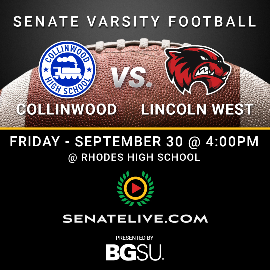 SenateLive's tweet image. Tune in Tomorrow - Friday Sep 30 for Collinwood vs. Lincoln West @4PM on senatelive.com! @CLESenateSports @CLEMetroSchools @DistrictWON