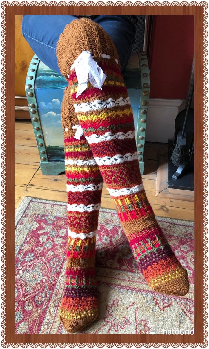 Excited to share this item from my #etsy shop: Hand knitted over the knee Fairisle socks, knitted in DK yarn, lovely autumnal colours, machine washable on hand was cycle, dry flat. etsy.me/3E1ZhZO