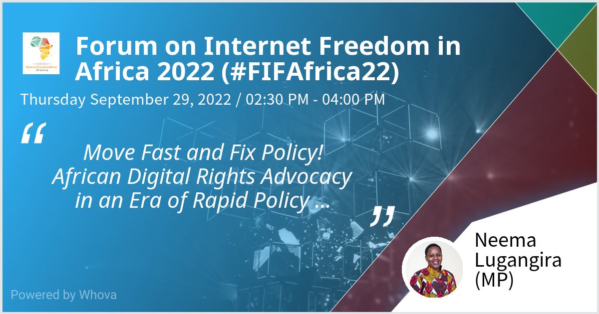 neemalugangira's tweet photo. Candid conversation at “Move Fast & Fix Policy! African #digitalrights Advocacy in an Era of Rapid Policy Change" session organized by @OpenNetGlobal @CIMA_Media @NDItech at #FIFAfrica22. I highlighted need for collaboration #CSOs & #MPs, #DigitalDemocracy and addressing #OVAWP. https://t.co/3Om1ZxcVfU