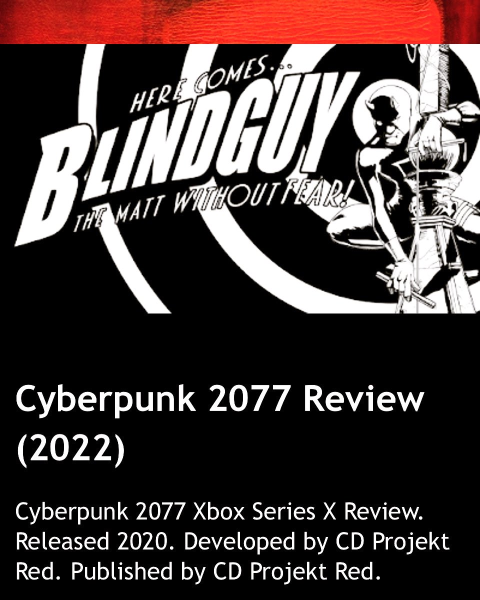 ABlindGuyPlays1's tweet photo. New review is online now! @CDPROJEKTRED #cyberpunk #Cyberpunk2077 #newreview #review #blog #gamingblog #gameblogger #gamingposts #gamer #videogames #gaming
👉🏻 https://t.co/48EgKNCRCT
#visuallyimpairedgamer #iih https://t.co/7qOfaVQiDd