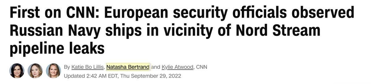 To launder innuendo that Russia was behind the Nord Stream bombings, Western officials are going with the same CNN reporter they used to launder the Steele dossier scam; the Russian bounties scam; the Havana Syndrome scam; and the 'Hunter laptop is Russian disinformation' scam.