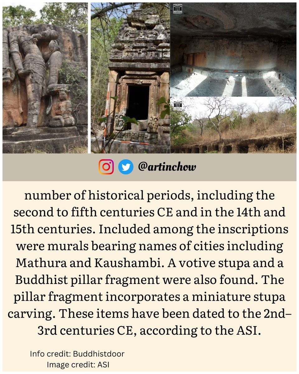 artinchow's tweet photo. The Archaeological Survey of India (ASI) has discovered a number of #Buddhist structures, murals, and caves in the Bandhavgarh Forest Reserve, in the Umaria District of #MadhyaPradesh. The archaeological sites, which had not been explored since 1938, are believed to date to a.. https://t.co/P5z2CJEmTb