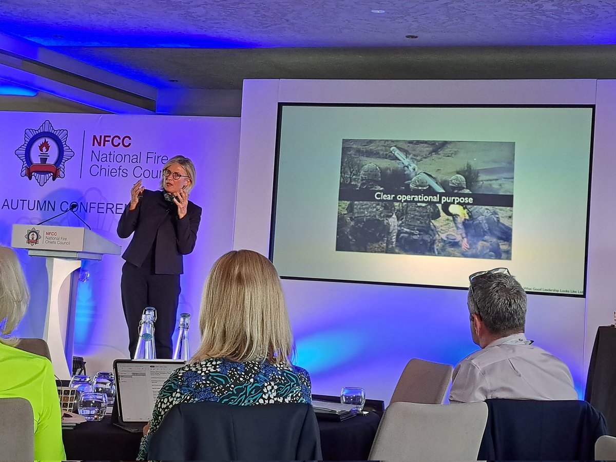 NFCC_FireChiefs's tweet image. Day one #NFCCAutumn conference draws to a close. An inspiring talk from Nicky Moffat, CBE, who was the highest ranking woman in the British Army. 'What does it take to be a good leader?'

Leadership is everyone's business. It isnt about rank or role, but the tools to do the job.