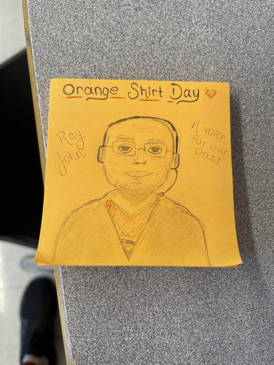 tmdenomme's tweet photo. All this week @LDCSB @RayJohn58968026 and @dubblove96 and I have been running Teams Live Orange Shirt Day Talks. Today a gr8 in Mr.Heffernan's class @SGeorgelondon made this fabulous portrait while listening. Shout out to Alena the artist! @RayJohn58968026 is your biggest fan! https://t.co/9KC1sT4kH0