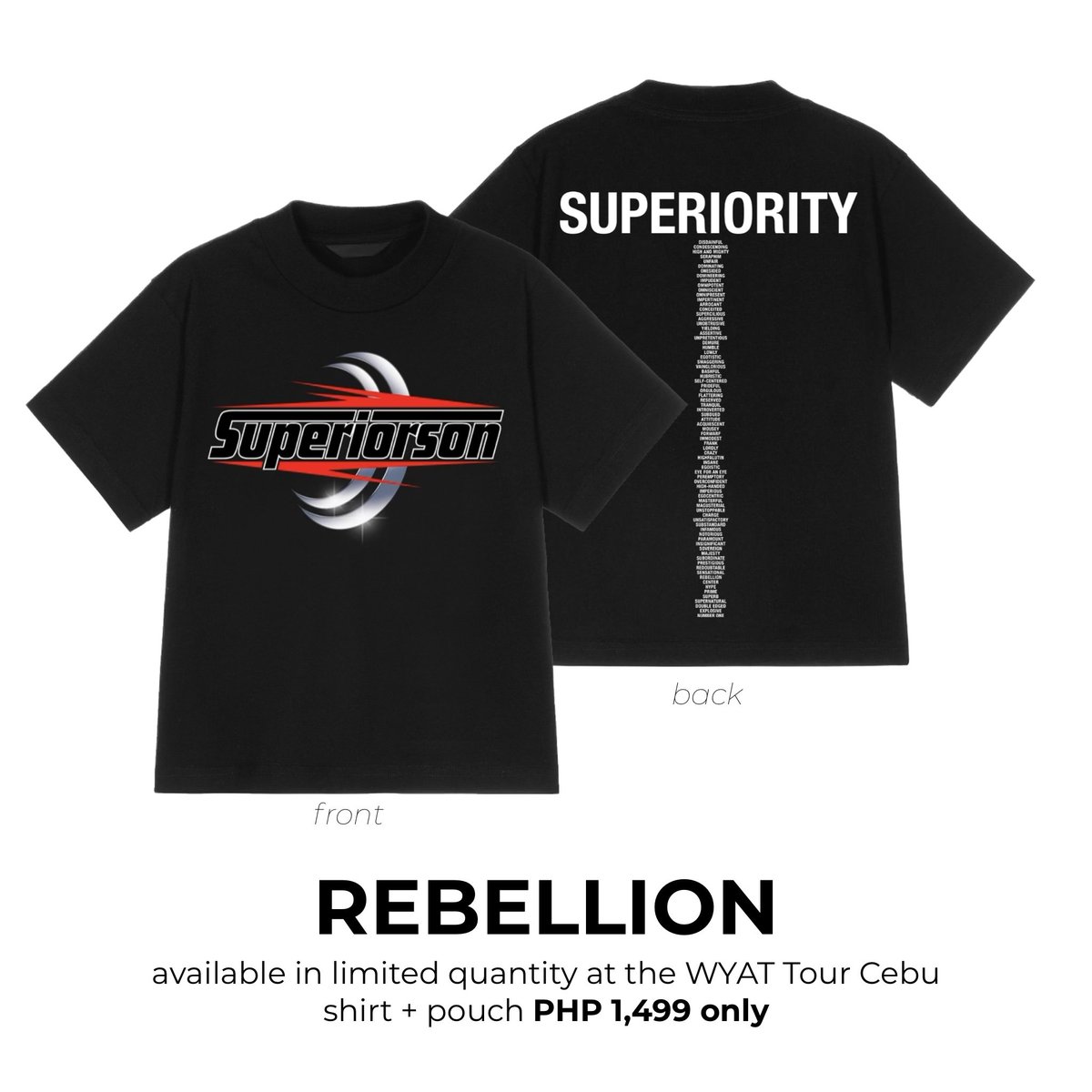 Defiant, turbulent, unconventional.

'REBELLION' is here. Available exclusively and in limited quantity at the WYAT Tour - Cebu. 💣 @felipsuperior