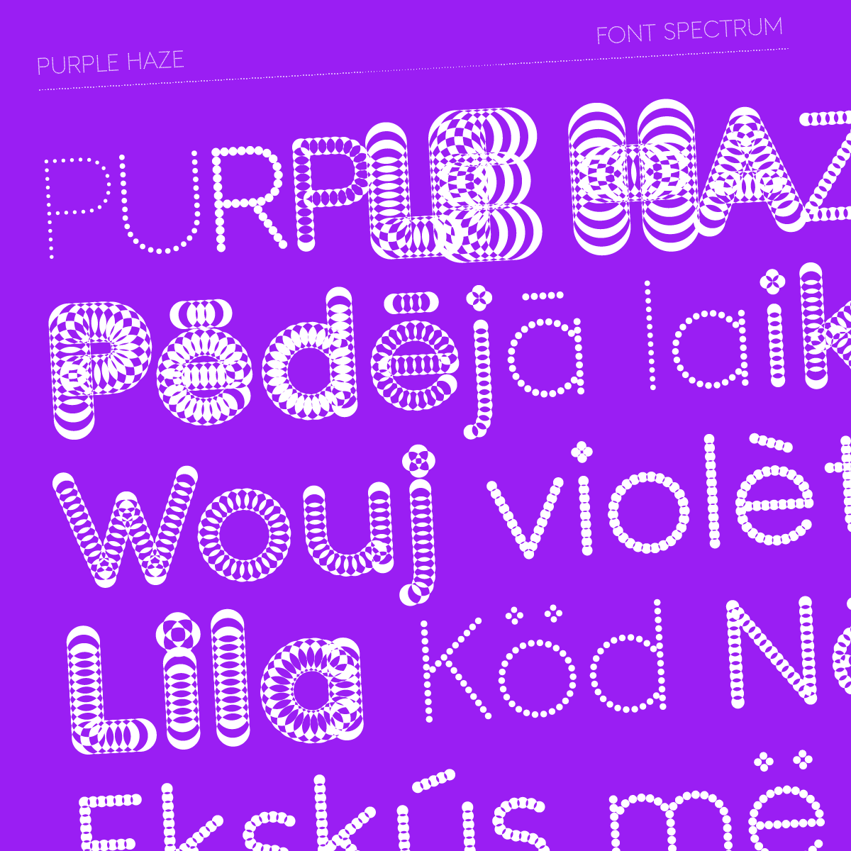 futurefonts's tweet photo. ✨UPDATE✨ Purple Haze v0.3 by @fontspectrum adds lowercase, arrows, symbols, and basic OpenType features. This fun variable font shifts from a readable regular weight to decorative extremes. Try it out with a trial!

https://t.co/NJs0nJuf9J https://t.co/cV1DZFOcfB