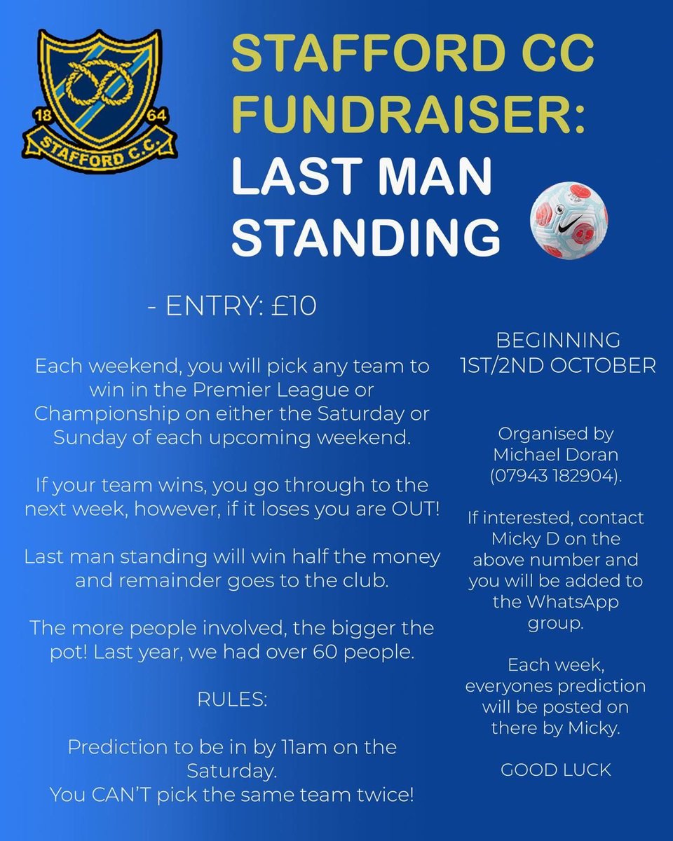 mikedoran1973's tweet photo. Anybody fancy a flutter, raises money for my local cricket team!! Got over 90 in so far, which leaves the jackpot over £450!! https://t.co/QyBoWSxK5n
