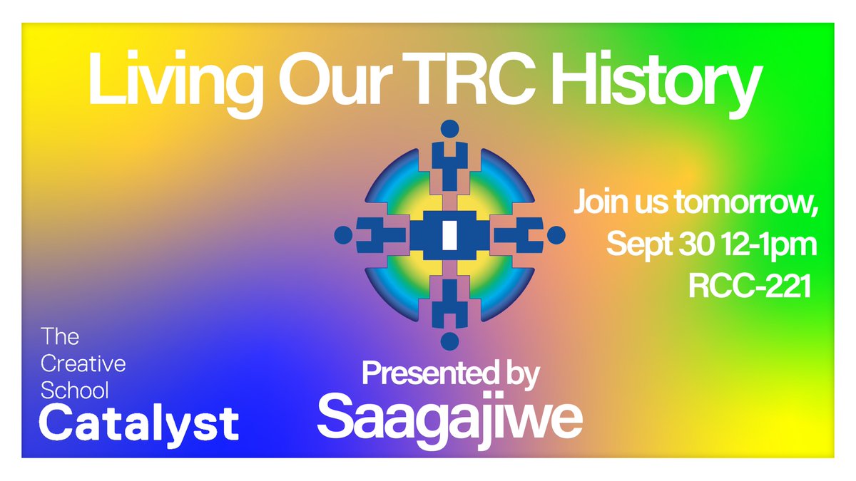 For this year's National Day of Truth and Reconciliation, <a href="/saagajiwe/">Saagajiwe</a> invites you to a presentation by Dr. Michael Doxtater, Living Our TRC History on Sept 30, 12-1pm RCC-221. Join us for this important talk to mobilize generative acts of solidarity and decolonization within TMU.