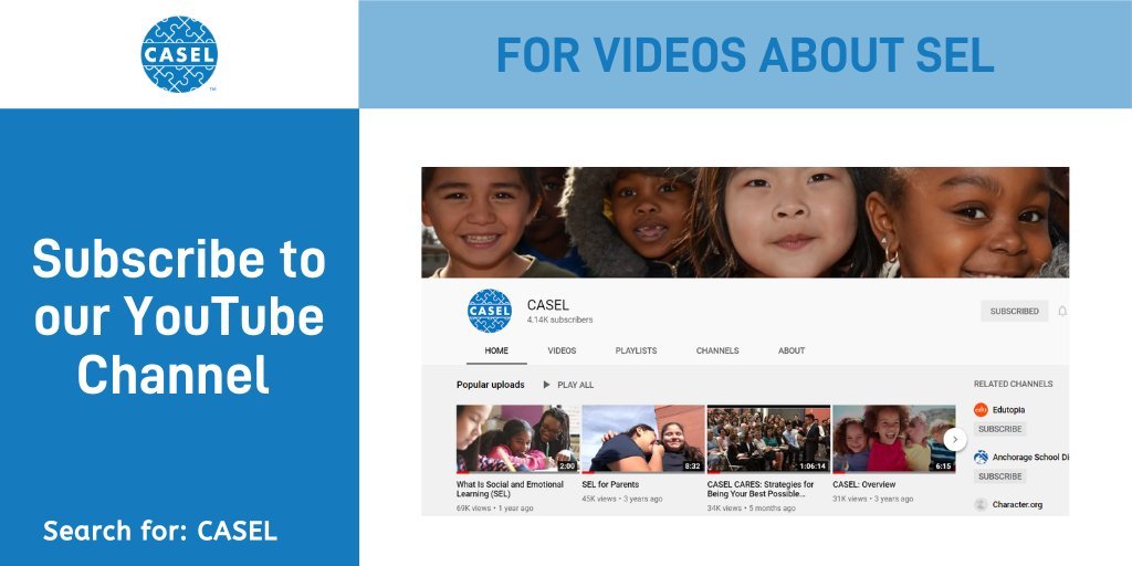 Looking for free videos about #SEL to spread the word, create buy-in, and support implementation in your school or district? Be sure to subscribe to CASEL’s YouTube channel: youtube.com/user/SELonTV