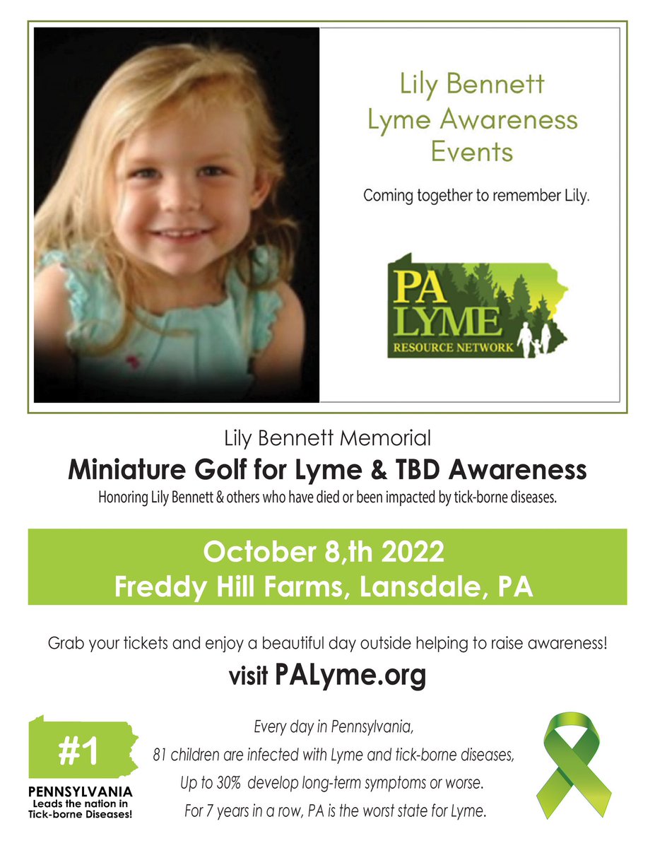 LymieMoms's tweet photo. @DailyVoicePA Come out for a good cause for this great local mini golf event and help us share Lily’s story!! She lost her life just before her 3rd Birthday to #tickbornedisease 💚 https://t.co/cc5vRlMxxq… 
#LymeDisease #lymies #fundraiser #golf #lansdale https://t.co/fVpnwJCQfw