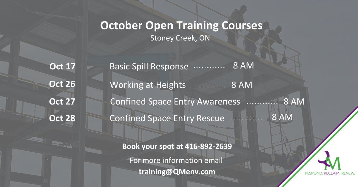 October Open Training Schedule - Registration is now open! For more information on the courses, QM offers, visit our 2022 Course Training Catalogue: bit.ly/3oP1vTF

Or feel free to contact our Training Administrator at 416-892-2639.

#TrainingCourses #EmergencyTraining