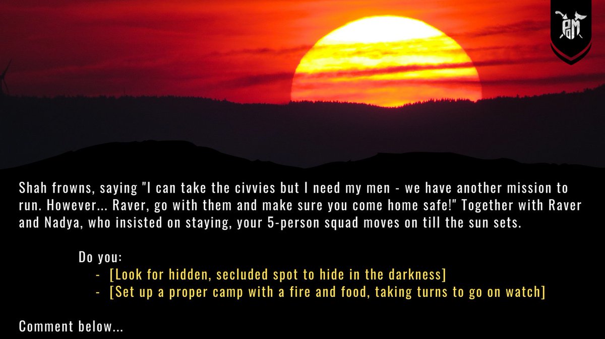 [Heads or Tails - Act 1, Chapter 1, Part 13]

With the civilians headed to safety and your squad reinforced, it's time to focus on getting to the dam in fighting shape.

Switch on🔔to see your actions play out. 

#PoMHeadsOrTails #WeAreTheProtectors #NFTProject #storytellingNFT