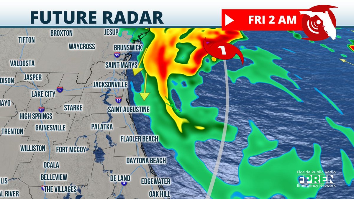 WUFTNews's tweet photo. Tropical Storm Ian is finally offshore but will likely strengthen into hurricane later today then head toward SC. Tropical storm force winds &amp; flooding rains will continue in NE FL through this evening. Lots of water &amp; damage across the state so please travel only if necessary. https://t.co/i4z7s7Ru3H