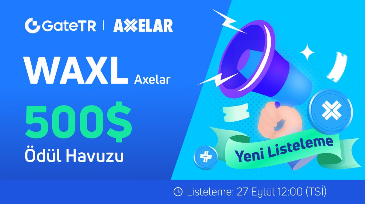 Gate_Turkce's tweet photo. GateTR x Axelar(WAXL) Yeni Listeleme Özel Saatlik Etkinlik: @axelarcore
 
⚡️RT alt limitini 500’e düşürdük!
⚡️RT &amp; Takip Et @Gate_Turkiye, @axelarcore
 
🎁 Havuzdan pay almak için duyuru kanalımıza göz atın: 👉 https://t.co/6HIJuhscYW

Ne kadar çok retweet o kadar çok Token🏃‍♂️ https://t.co/rPTi5YY6db