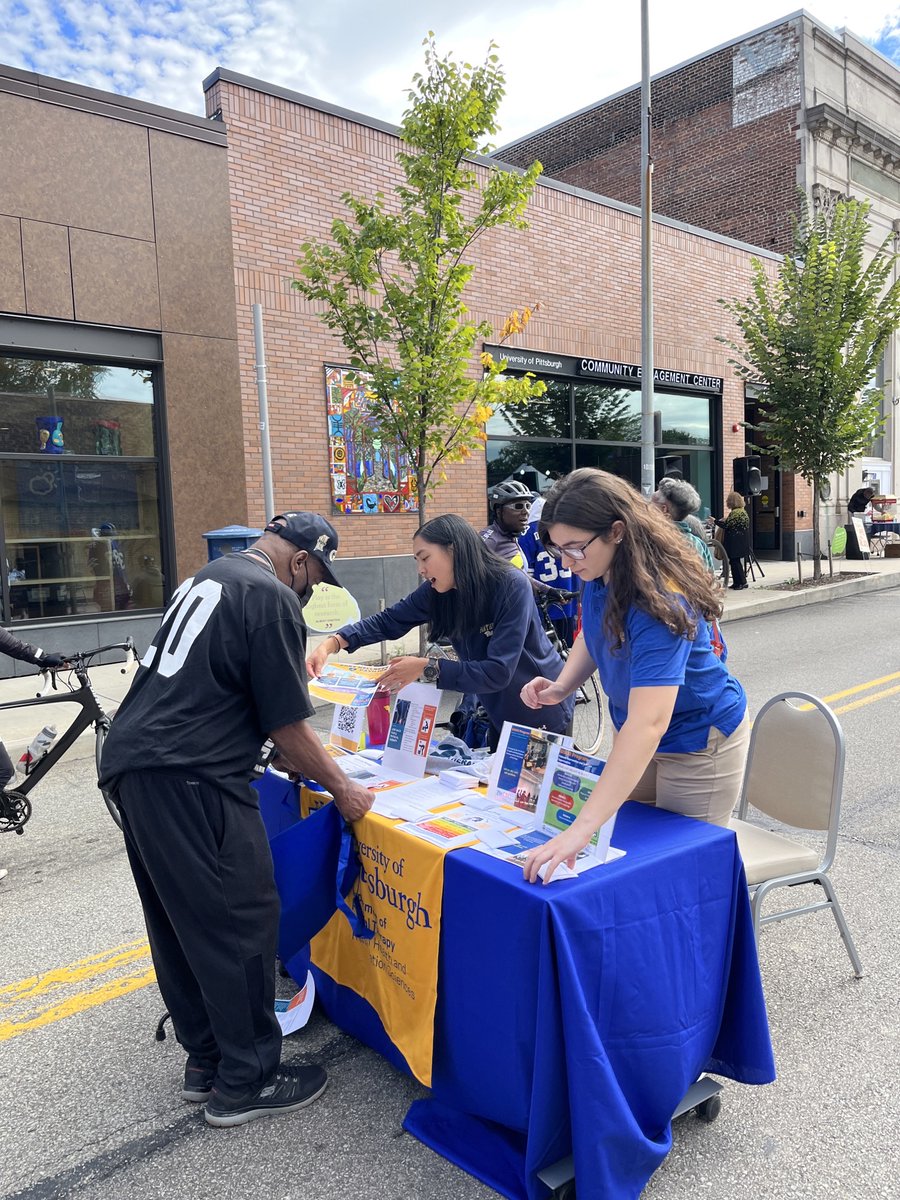 PittSHRS's tweet photo. Our @PittPT students shared important information and resources during the @PittCECHomewood Community Block Party. They spoke with community members about low back pain, diabetes and high blood pressure and highlighted how PT can help manage these common issues. #BoldMovesSHRS https://t.co/k6auygDQn6