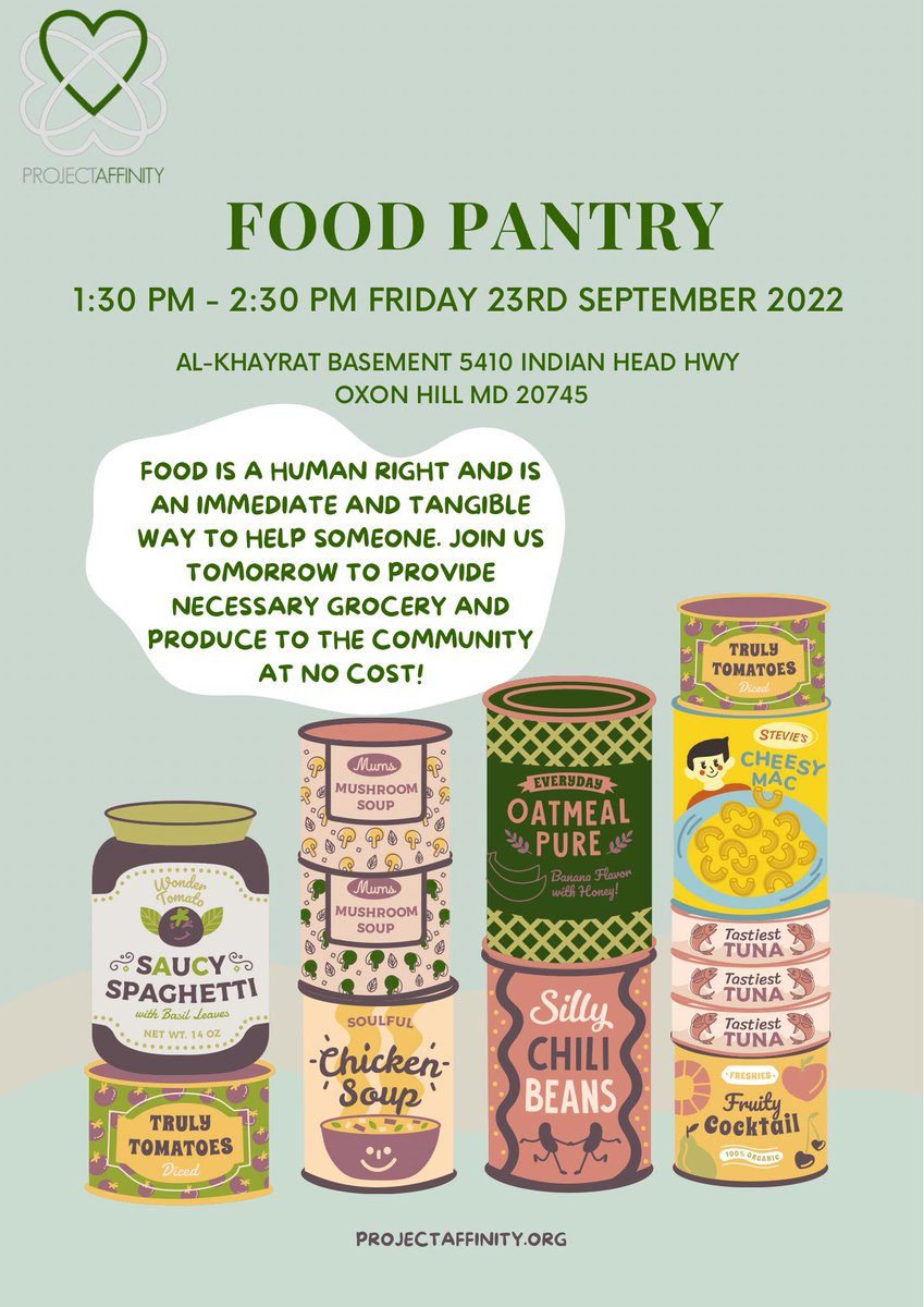 pgcfec's tweet photo. Join @1affinity tomorrow to distribute necessary grocery and produce to the community at no cost!✨
Time: 1:30 PM- 2:30 PM 
Location: Al-Khayrat Mosque Basement 5410 Indian Head Hwy - Basement Oxon Hill MD 20745
 #food4all #PGC #PrinceGeorgesCounty https://t.co/Xrs7TZS3wx