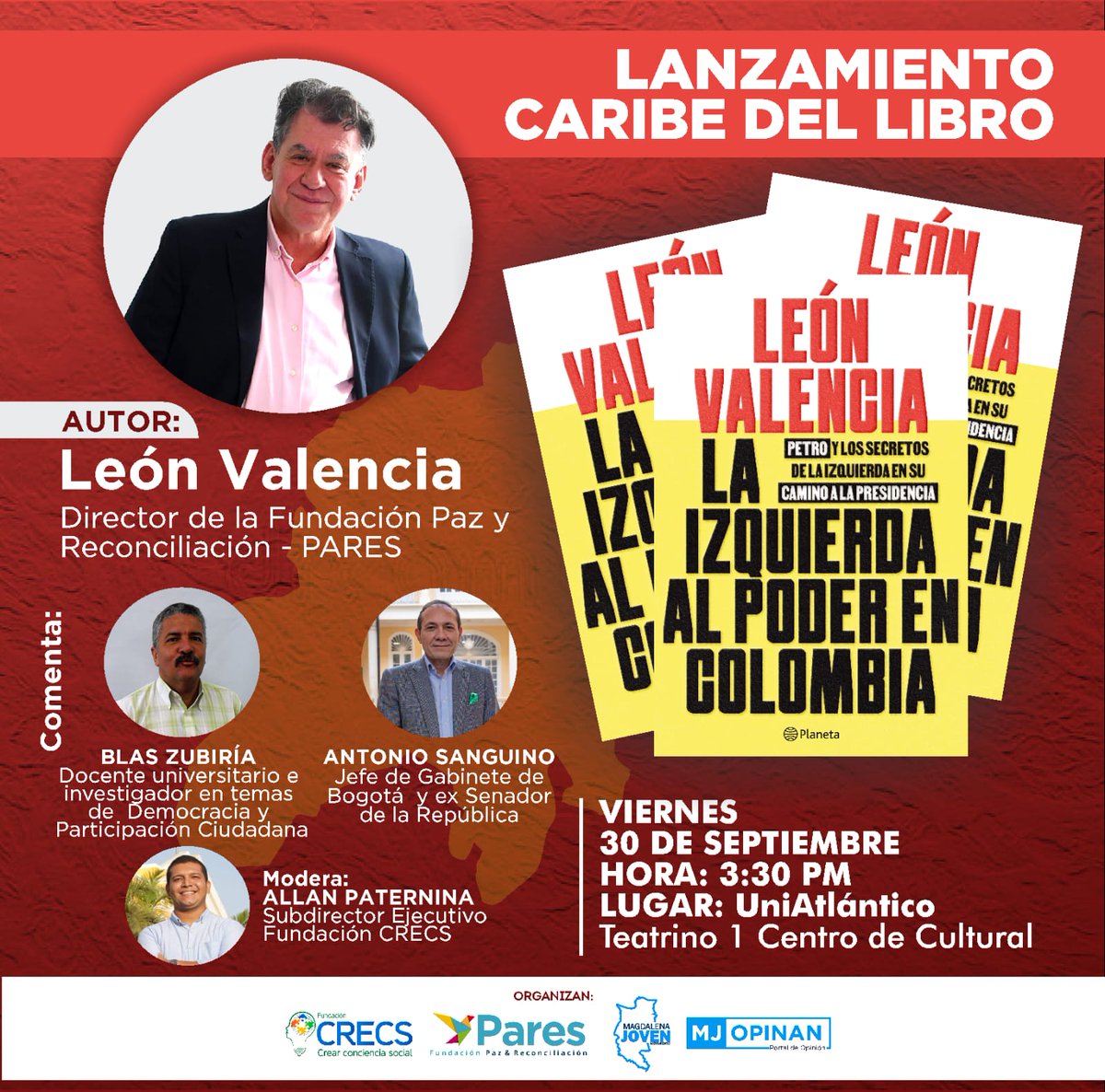paterninabula's tweet photo. Mañana  en nuestra gloriosa UA tendremos el lanzamiento del libro "La izquierda al poder en Colombia de @LeonVaLenciaA
Con los comentarios de:
@BlasZubiriaM, sociólogo, docente de la UA y @AntonioSanguino Jefe de Gabinete de la Alcaldía de Bogotá y ex Senador
Los esperamos ! https://t.co/JQ0BBnEx1A