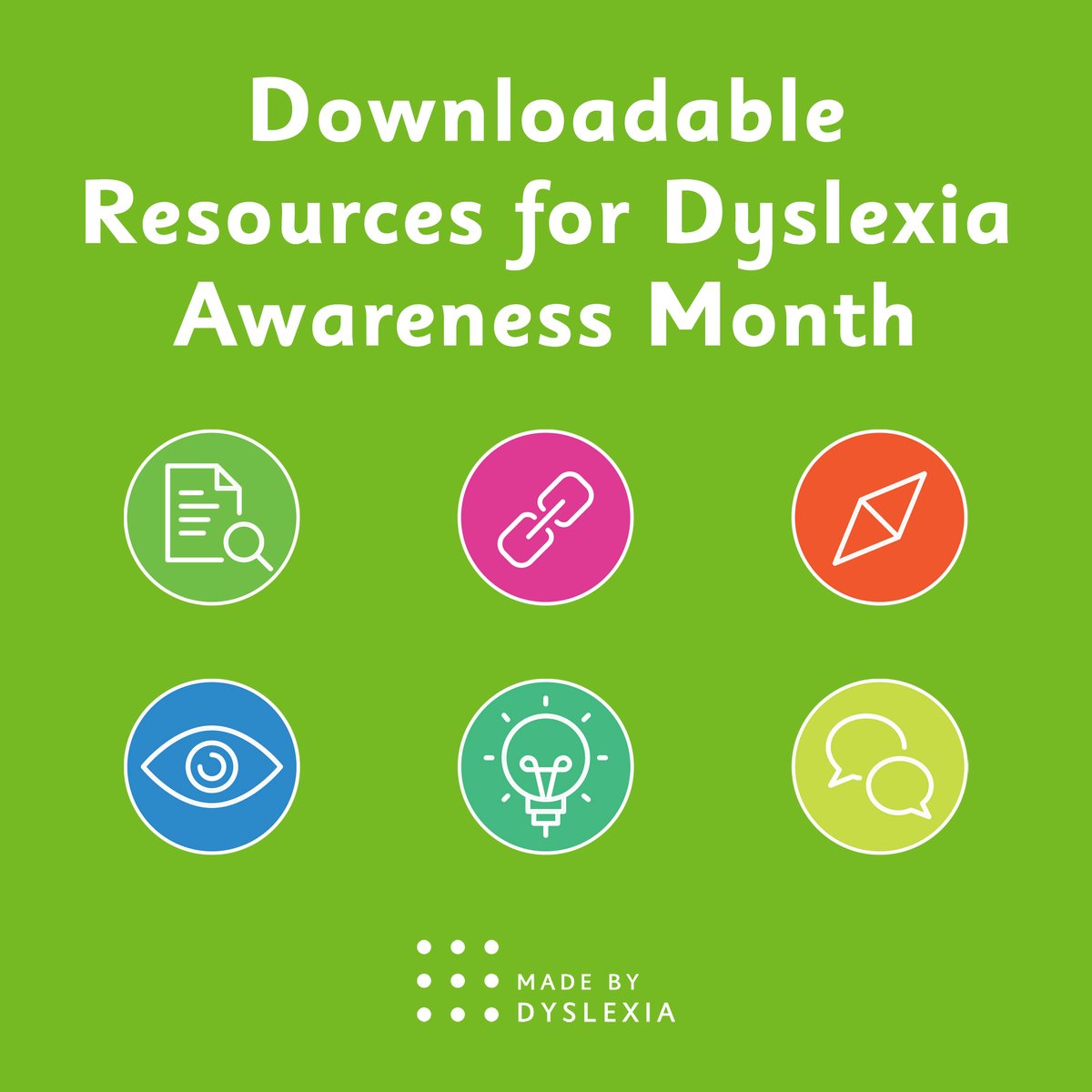 It's just a few days until Dyslexia Awareness Month! Get ready for the month by downloading our handy resources for workplaces and schools, available at 👉 madebydyslexia.org/resources. Stay tuned next week to learn more about #DyslexiaAwarenessMonth 💡