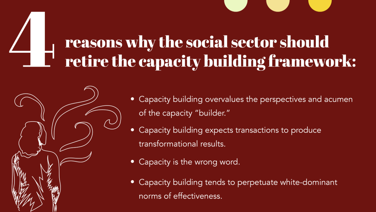 npquarterly's tweet image. In his article, “Should We Cancel Capacity Building?”, Marcus Littles of @helping_change examines four reasons why the social sector should retire the capacity building framework. Read the full article here: bit.ly/3rgRfo8