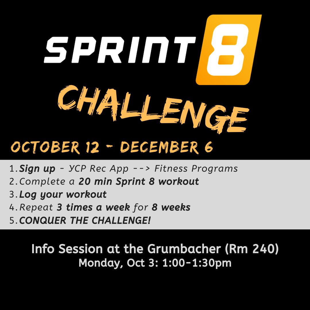 Burn Fat. Build Muscle. Focus more. All that and more in just 4 minutes of work 3 times a week. Registration is open on the YCP Rec App under "Fitness Programs". The challenge begins the day we return from Fall Break 10/12. Finish this semester STRONGER than you started 💪❤️ 🙂