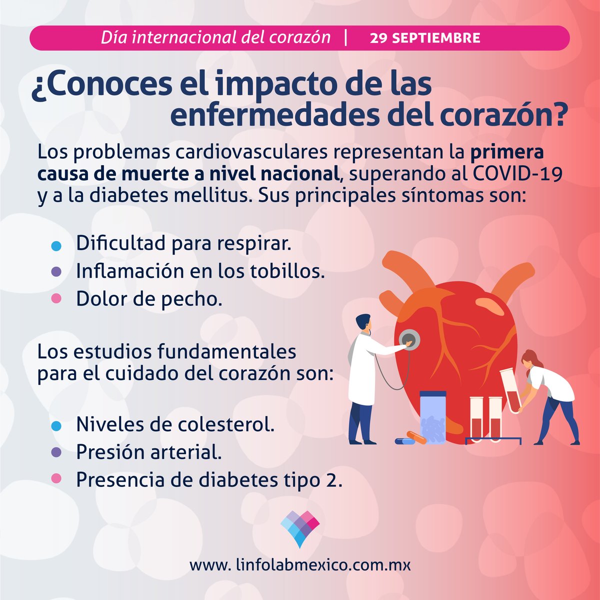 LINFOLAB_MEXICO's tweet photo. 👨⚕🫀 Hoy, en el #díamundialdelcorazón es necesario reflexionar sobre nuestra salud. Tú puedes prevenir el riesgo de una enfermedad cardiaca.
¡Cuida tu corazón! 💙
#Linfolab #tulaboratoriotecuida #análisisclínicos https://t.co/SpBsCzMabX