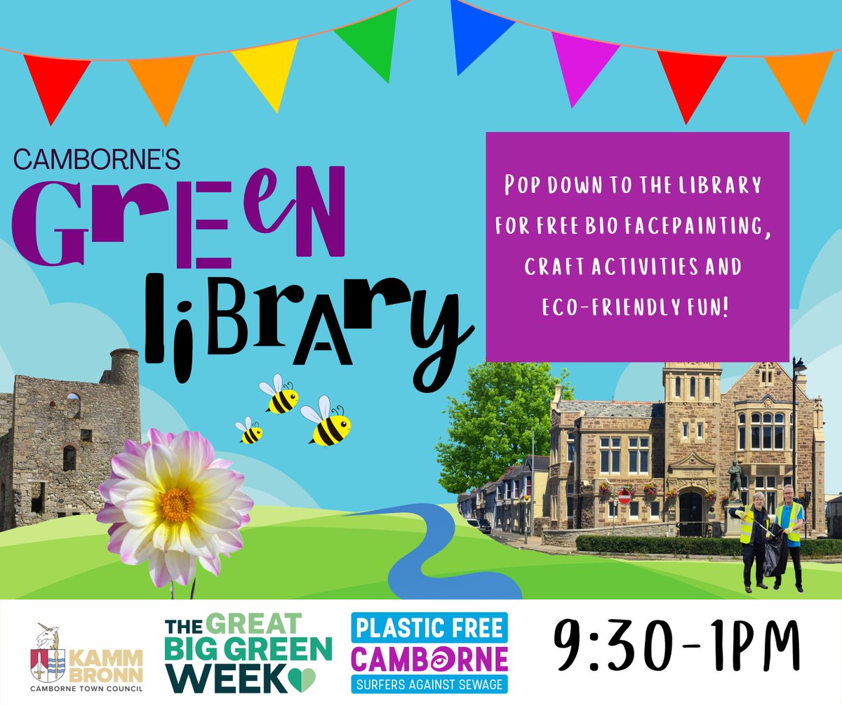 CamborneTC's tweet image. NEW GREEN WEEK EVENT!
We have had to sadly postpone Green Fest until Spring 2023 due to the weather forecast, so we&apos;re putting on some of extra activities in Camborne Library on Saturday 1st October, 9.30am-1pm, drop into  the Basset Centre for eco-friendly fun!
#greenlibrary
