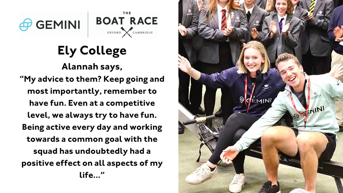 #Rivals Not always .. @OxfordUniBC & @CUBCsquad came together to share academic & sporting experiences with @elycollege rowing club   @gemini Boat Race Bursary funding enabled Assistant Principal @JasonCoe18 to open rowing to 180 juniors at the school