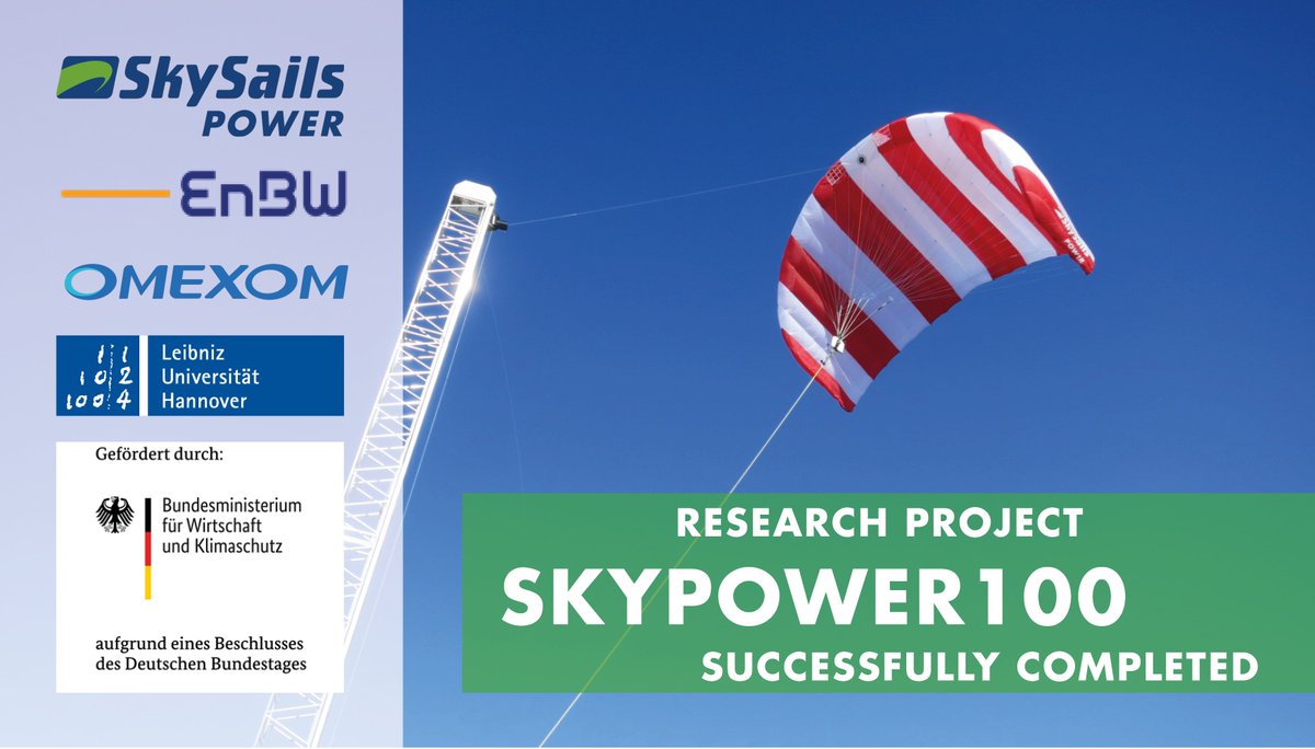 SkySailsGroup's tweet image. The project partners SkySails Power, @EnBW, @Omexom and @UniHannover have successfully completed the SkyPower100 project for energy generation from high-altitude wind, funded by @BMWK. Find the whole news here: skysails-power.com/research-proje…