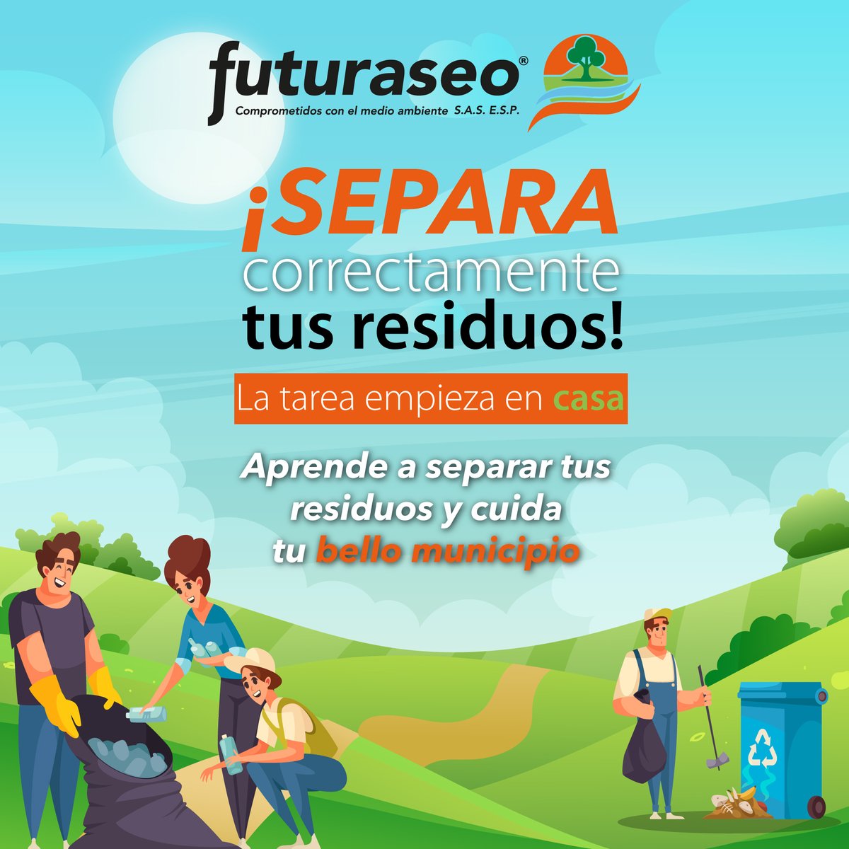 ✅ Recuerda que separar los residuos es muy fácil, solo debemos clasificarlos en orgánicos, aprovechables y no aprovechables.

Ayudar al medio ambiente es tarea de todos y si separamos los residuos de forma correcta podemos reducir el impacto que dejamos en el mundo 🌎