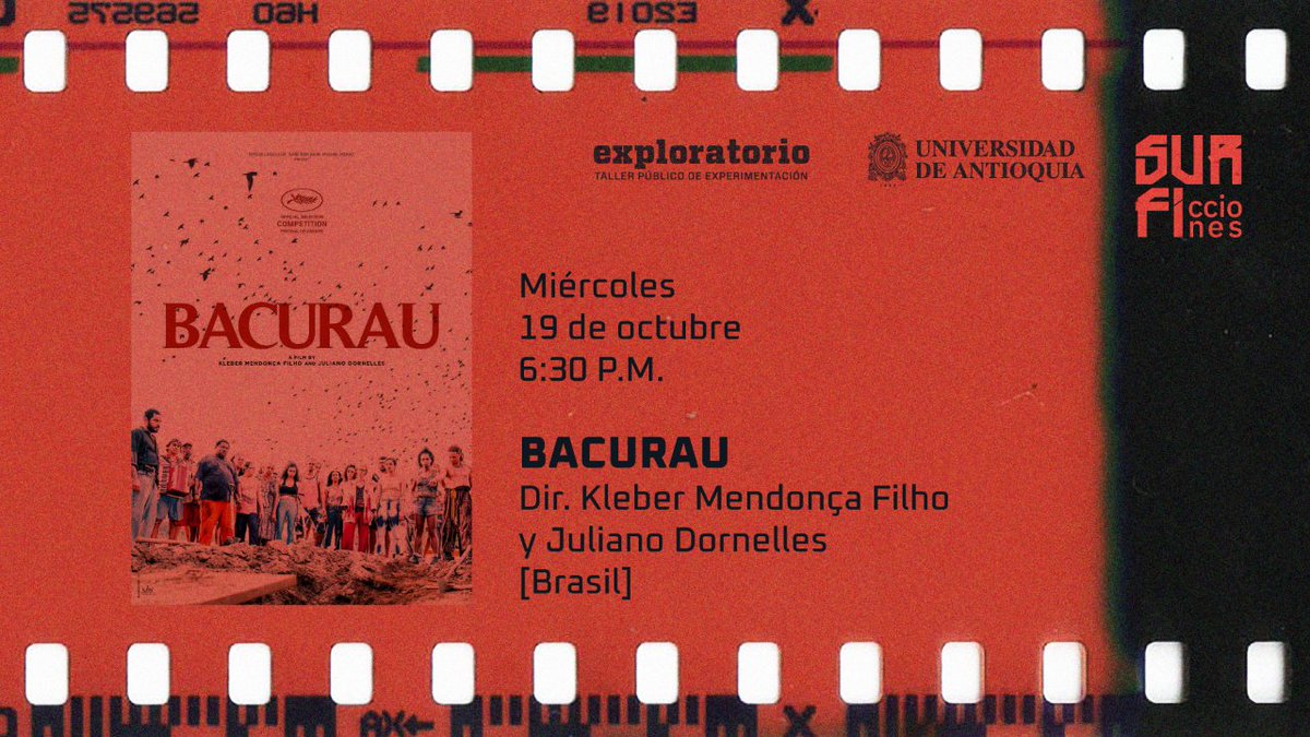 Exploratoriomde's tweet photo. 📆 Miércoles 19 de octubre
Bacurau (2019). Brasil
Dir. Kleber Mendonça Filho y Juliano Dornelles
🕐 6:30 PM
📍 Exploratorio
Entrada libre
Apoya: @parqueexplora
#Surficciones #Medellin #Exploratorio #AgendaCultural #Cine # CienciaFicción #AméricaLatina https://t.co/aPqbeVmYye