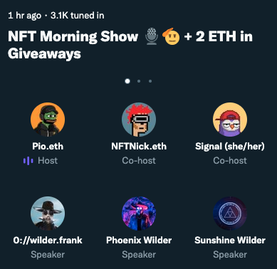 Are. You. Kidding me?!  Surreal to see this <a href="/WilderWorld/">Wilder World</a> line up with <a href="/piovincenzo_/">Pio</a> on the NFT Morning Show.  Just started listening to the recording but was so excited to just see <a href="/realfrankwilder/">Frank Wilder</a> <a href="/ph0enixwilder/">Phoenix Wilder</a> and @SunshineWilder_ on the stage.  AMAZING!!