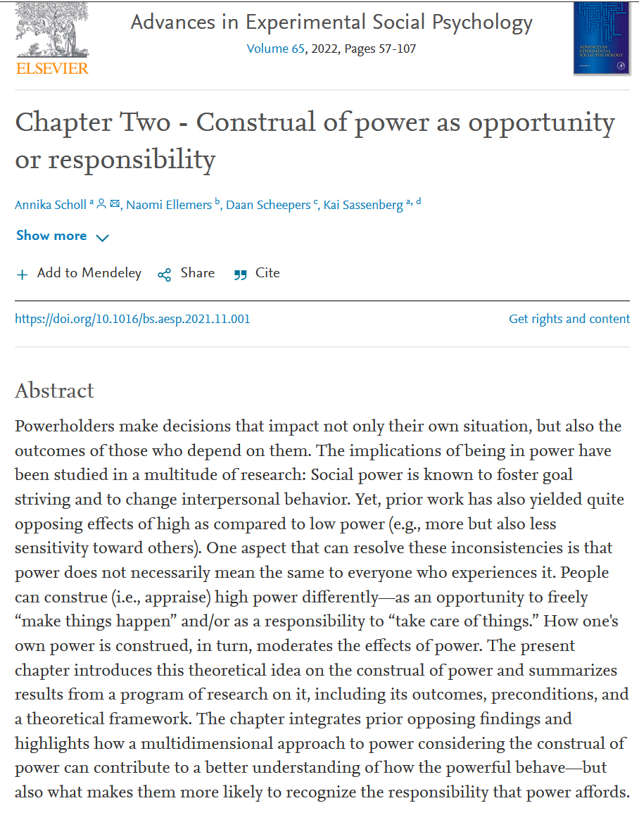 Bad leaders see power as an opportunity. Good leaders see it as a responsibility.

Framing power as a responsibility can discourage leaders from being selfish, making risky decisions, and ignoring advice.

It's time to teach people that power is for service, not self-interest.