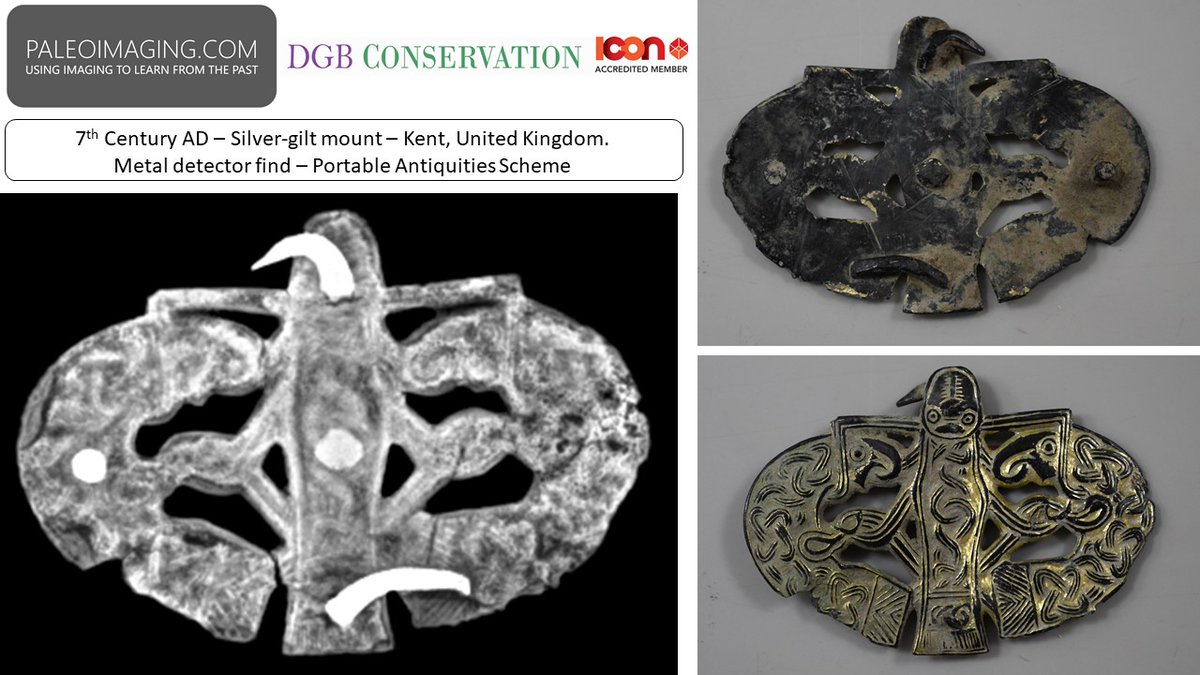 7th Century AD silver-gilt mount found in Herne Bay, Kent, United Kingdom. Registered with the Portable Antiquities Scheme X-ray demonstrates preservation and construction methods. Possibly a shield mount. @findsorguk @CSIsitt paleoimaging.com/post/treasure-…