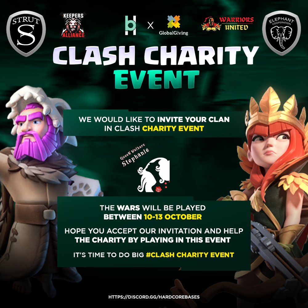 Heya @QW_coc

You guys are invited to Clash Charity Event 💪

We hope you accept our request 💪

For more information join
👉 discord.gg/hardcorebases