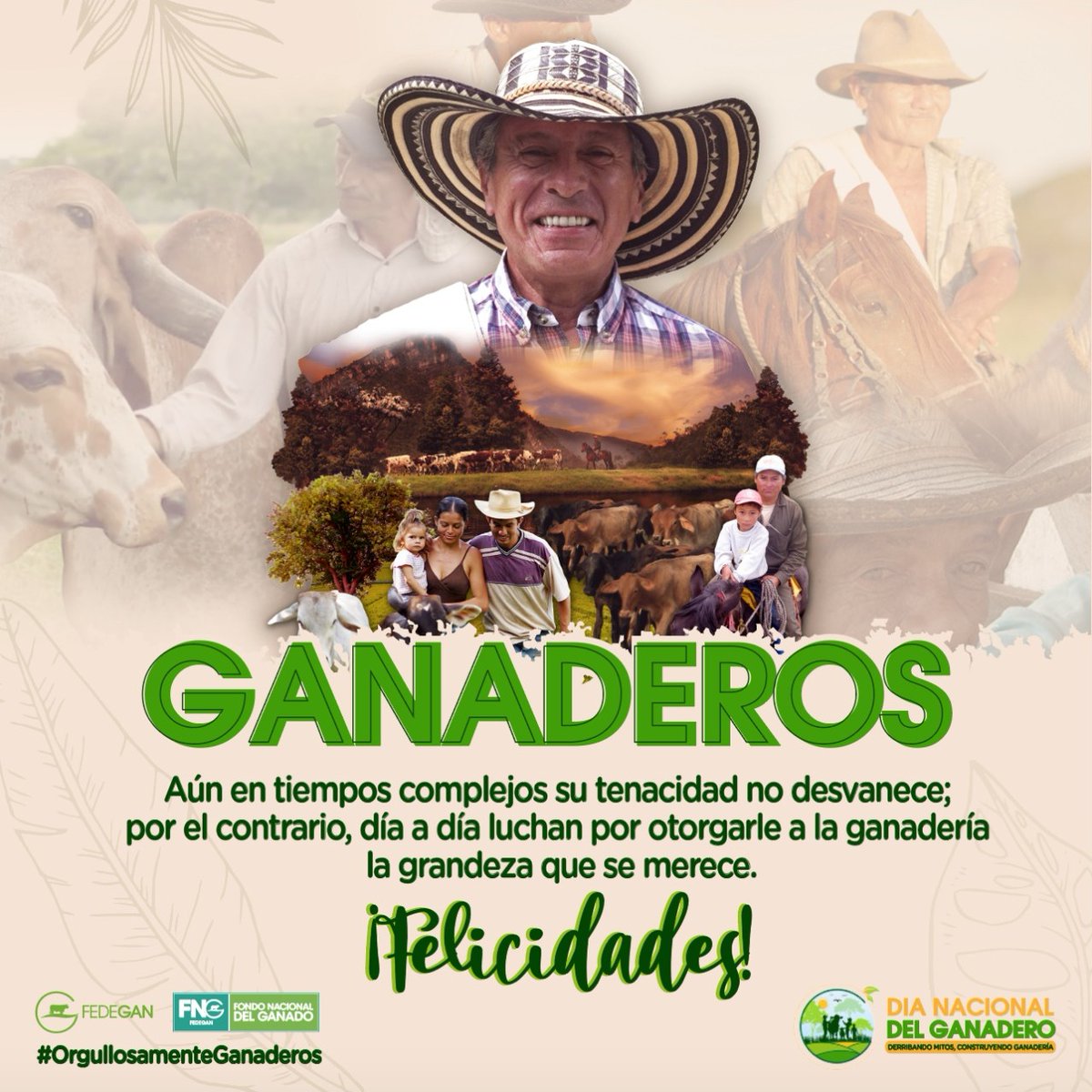 Fedegan's tweet photo. 🎉Feliz día a todos los ganaderos de Colombia🤠

Llegó el día de ustedes, en el que solo tenemos agradecimientos por su trabajo y compromiso con esta patria... ustedes son la fuerza que impulsa la nación.

¡Millones de gracias y Dios siempre los bendiga!

#DíaDelGanadero 🐂💚🐄 https://t.co/Tlp46nYUPn